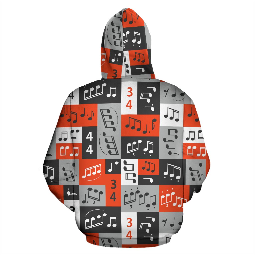 Music Note Design Themed Print Pullover Hoodie
