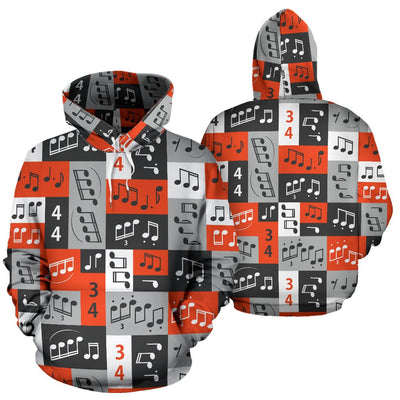 Music Note Design Themed Print Pullover Hoodie