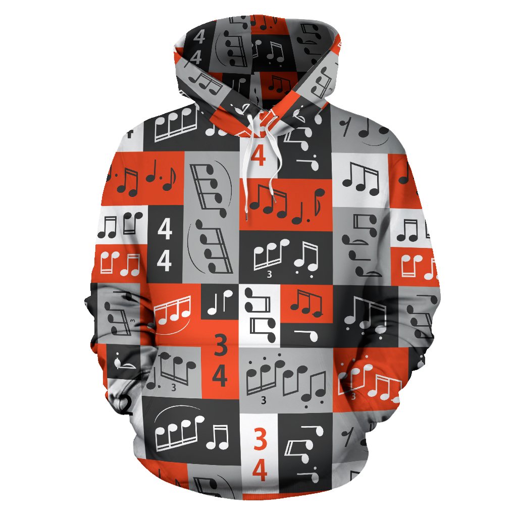 Music Note Design Themed Print Pullover Hoodie