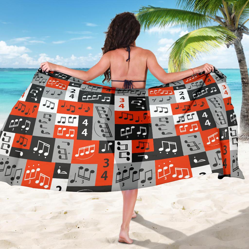 Music Note Design Themed Print Sarong Pareo Wrap
