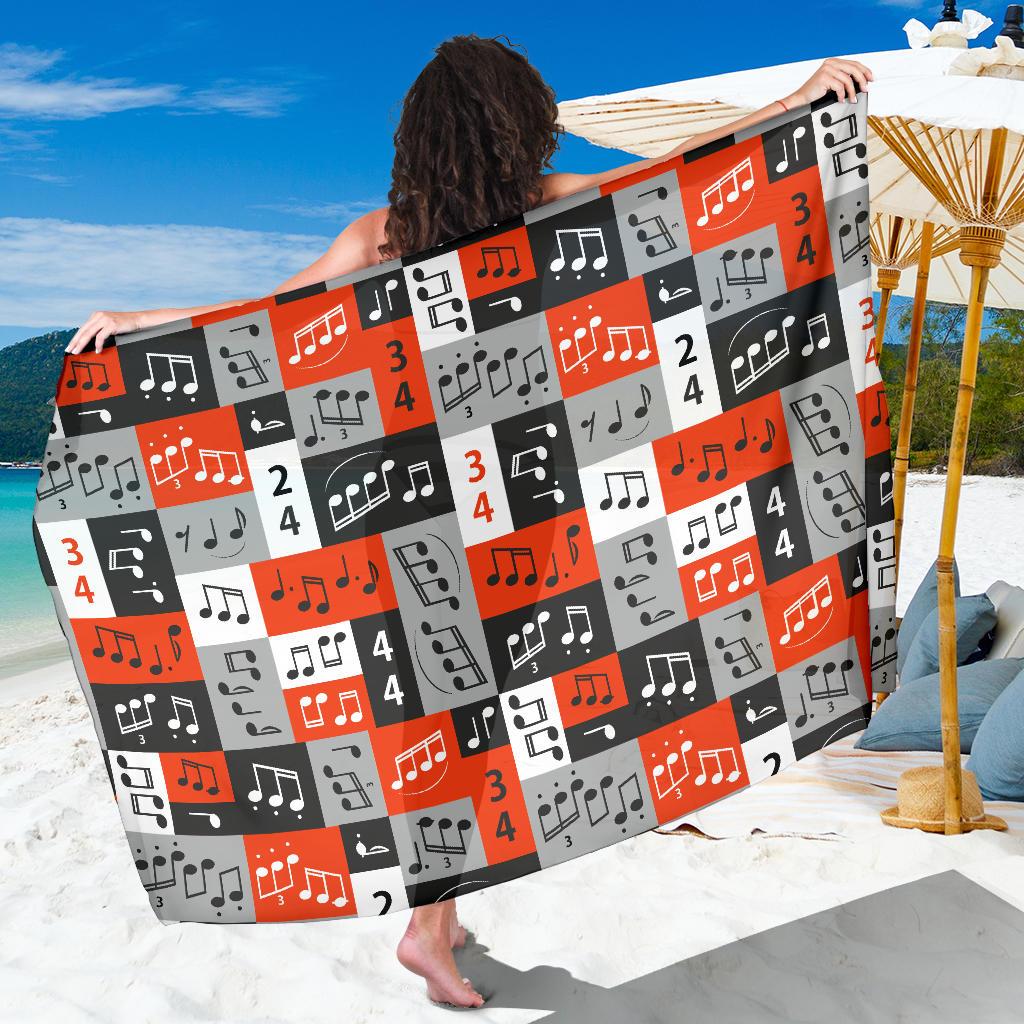 Music Note Design Themed Print Sarong Pareo Wrap