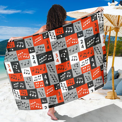Music Note Design Themed Print Sarong Pareo Wrap