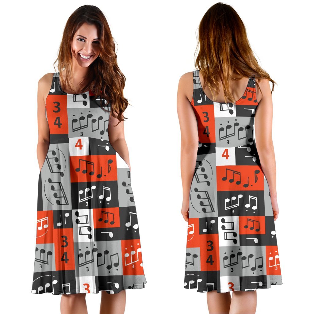 Music Note Design Themed Print Sleeveless Dress
