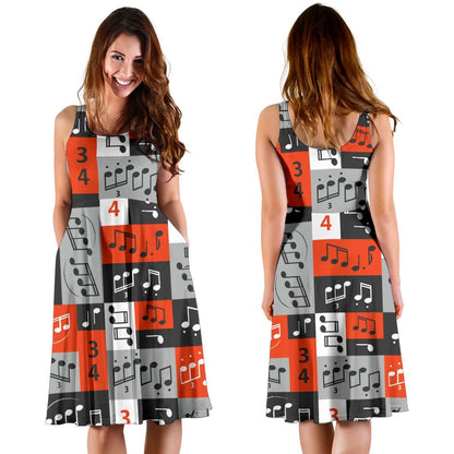 Music Note Design Themed Print Sleeveless Dress