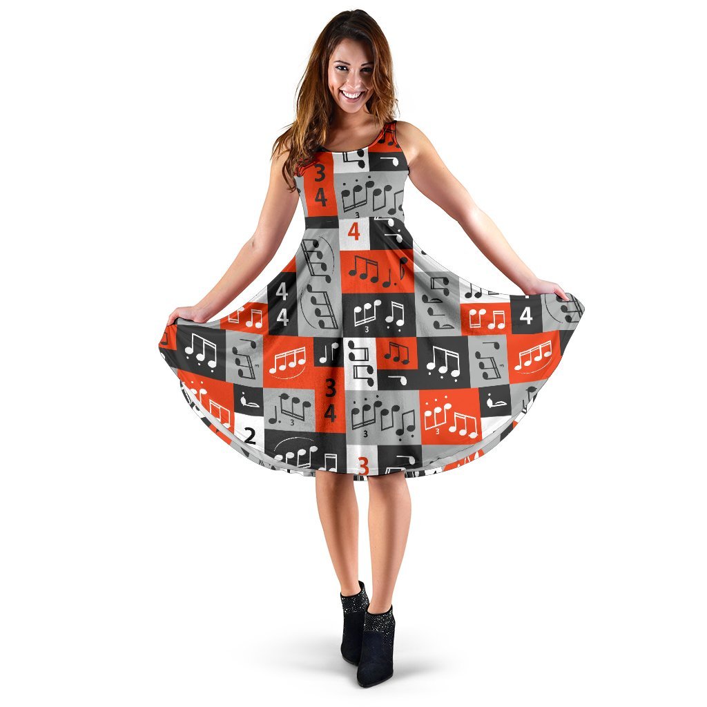 Music Note Design Themed Print Sleeveless Dress