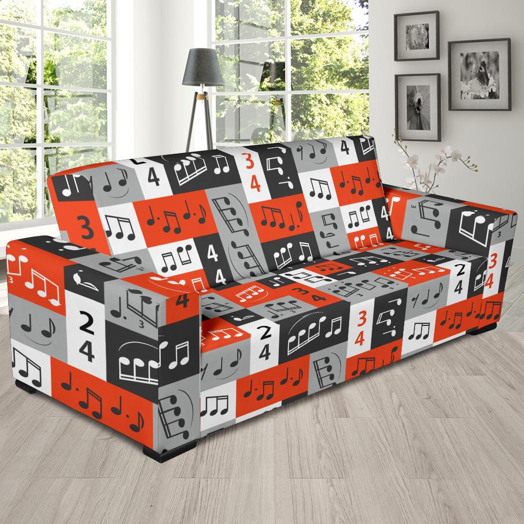 Music Note Design Themed Print Sofa Slipcover-JTAMIGO.COM