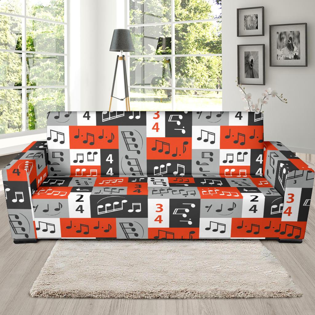 Music Note Design Themed Print Sofa Slipcover-JTAMIGO.COM