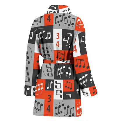 Music Note Design Themed Print Women Bath Robe-JTAMIGO.COM
