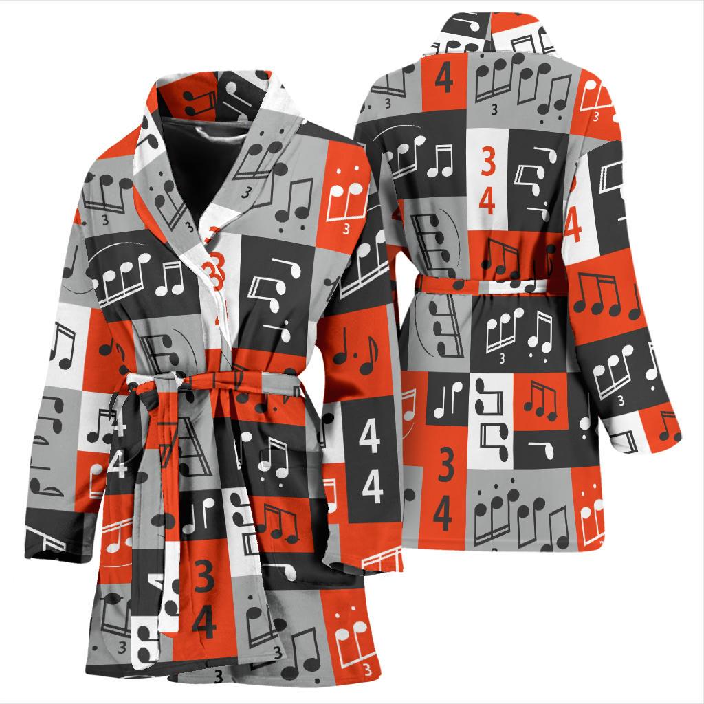 Music Note Design Themed Print Women Bath Robe-JTAMIGO.COM