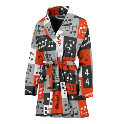 Music Note Design Themed Print Women Bath Robe-JTAMIGO.COM
