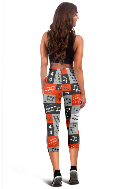 Music Note Design Themed Print Women Capris