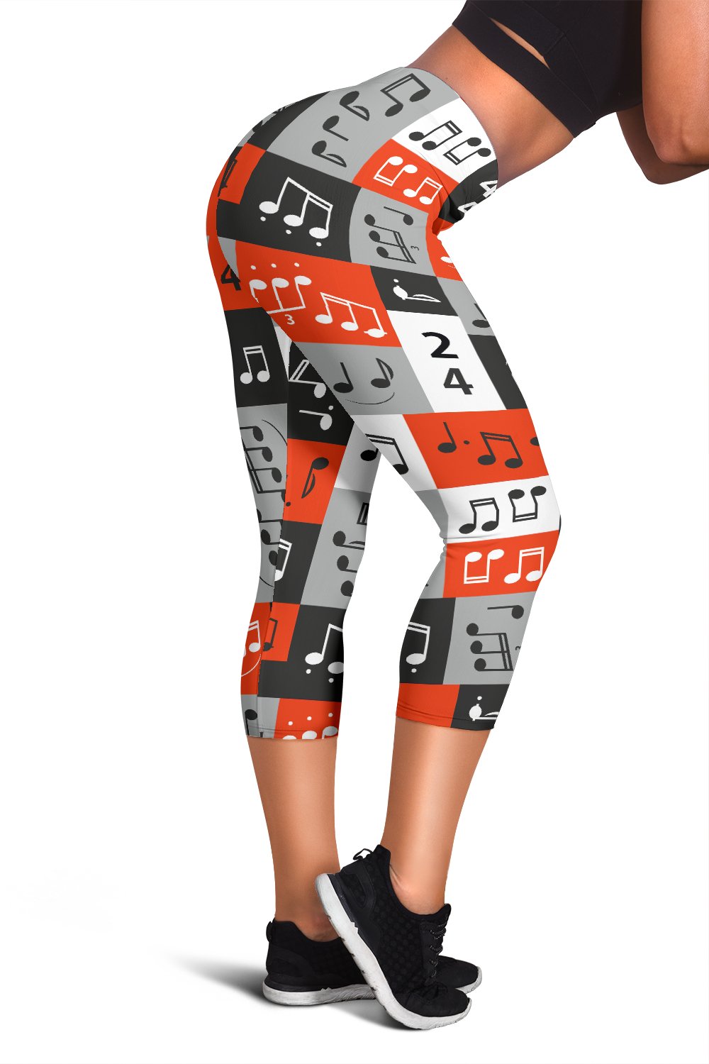 Music Note Design Themed Print Women Capris
