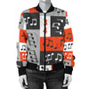 Music Note Design Themed Print Women Casual Bomber Jacket