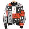 Music Note Design Themed Print Women Casual Bomber Jacket