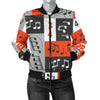 Music Note Design Themed Print Women Casual Bomber Jacket