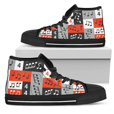 Music Note Design Themed Print Women High Top Shoes