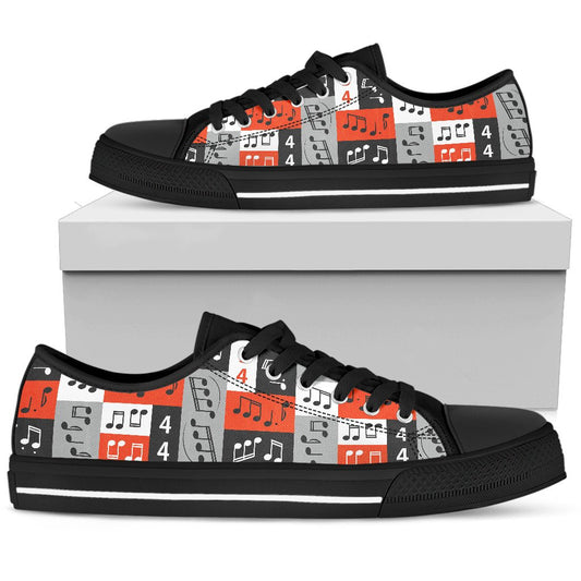 Music Note Design Themed Print Women Low Top Shoes