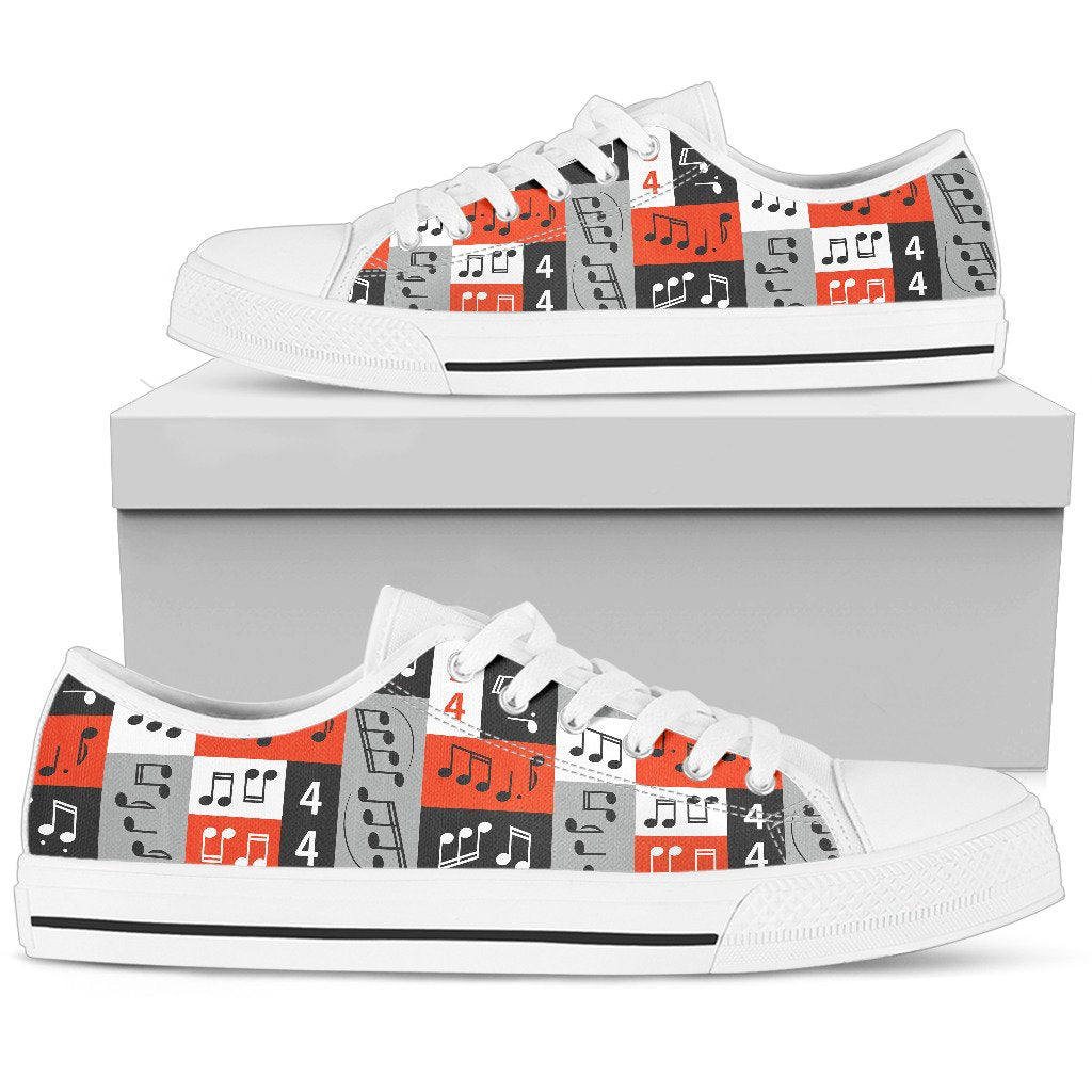 Music Note Design Themed Print Women Low Top Shoes