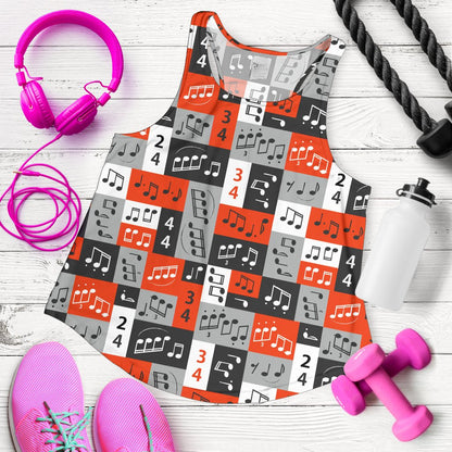 Music Note Design Themed Print Women Racerback Tank Top