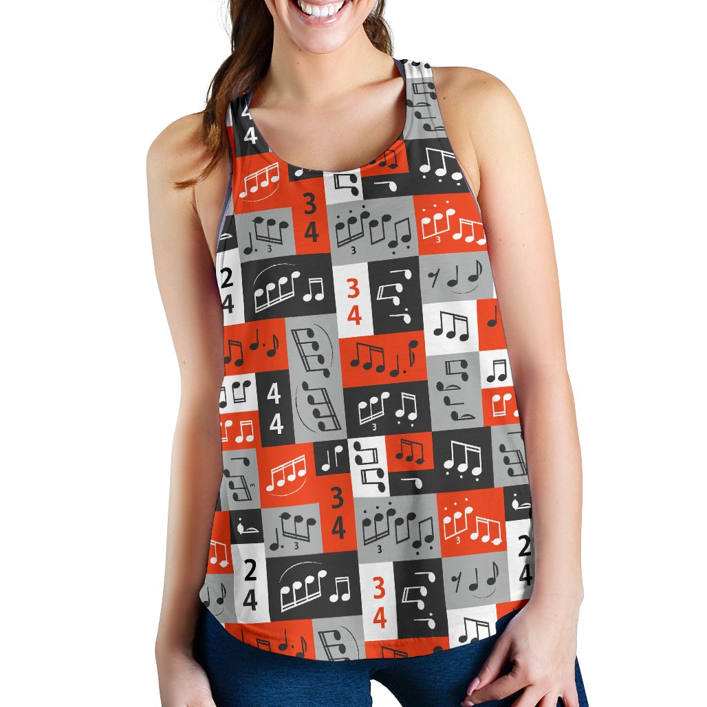 Music Note Design Themed Print Women Racerback Tank Top