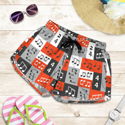 Music Note Design Themed Print Women Shorts-JTAMIGO.COM