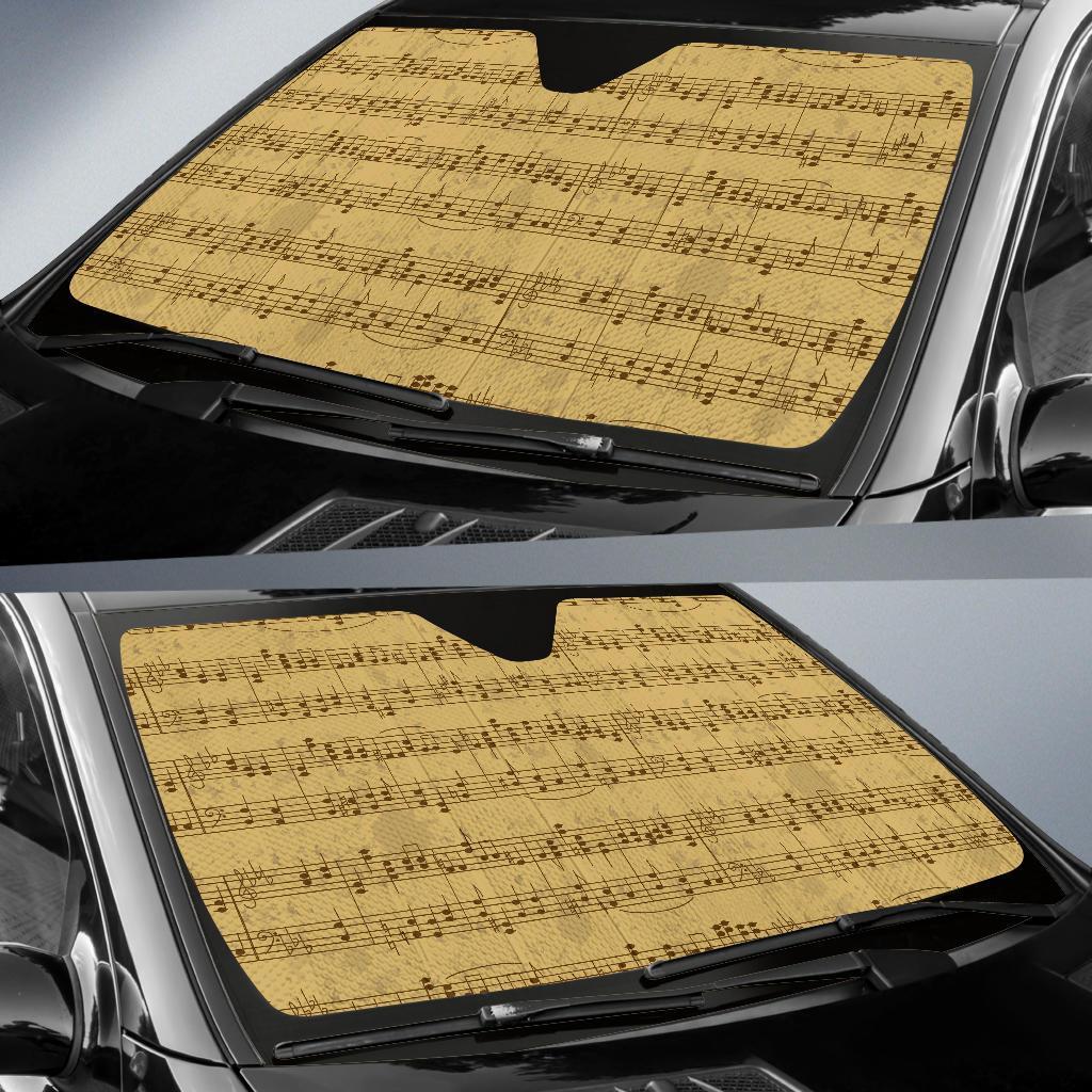 Music Note Vintage Themed Print Car Sun Shade For Windshield