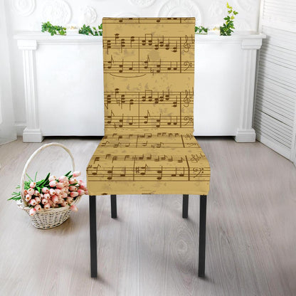 Music Note Vintage Themed Print Dining Chair Slipcover-JTAMIGO.COM