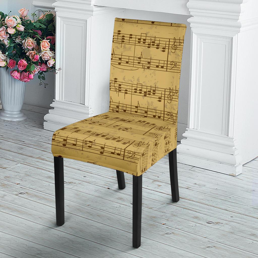 Music Note Vintage Themed Print Dining Chair Slipcover-JTAMIGO.COM