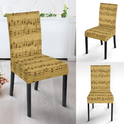 Music Note Vintage Themed Print Dining Chair Slipcover-JTAMIGO.COM