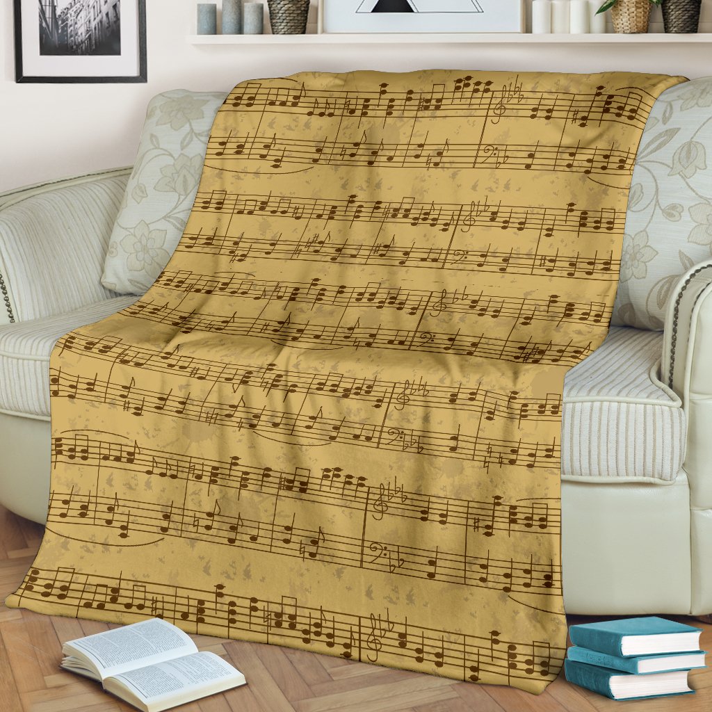 Music Note Vintage Themed Print Fleece Blanket
