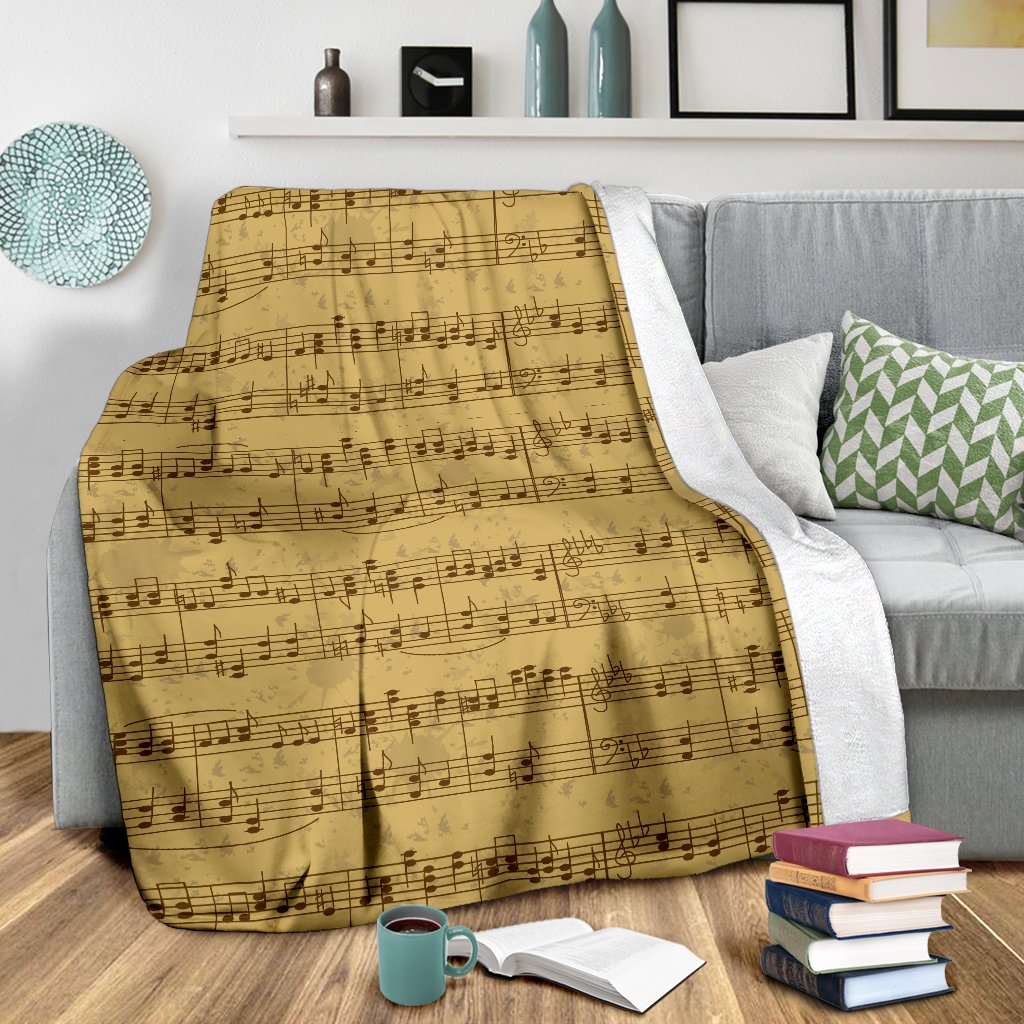 Music Note Vintage Themed Print Fleece Blanket