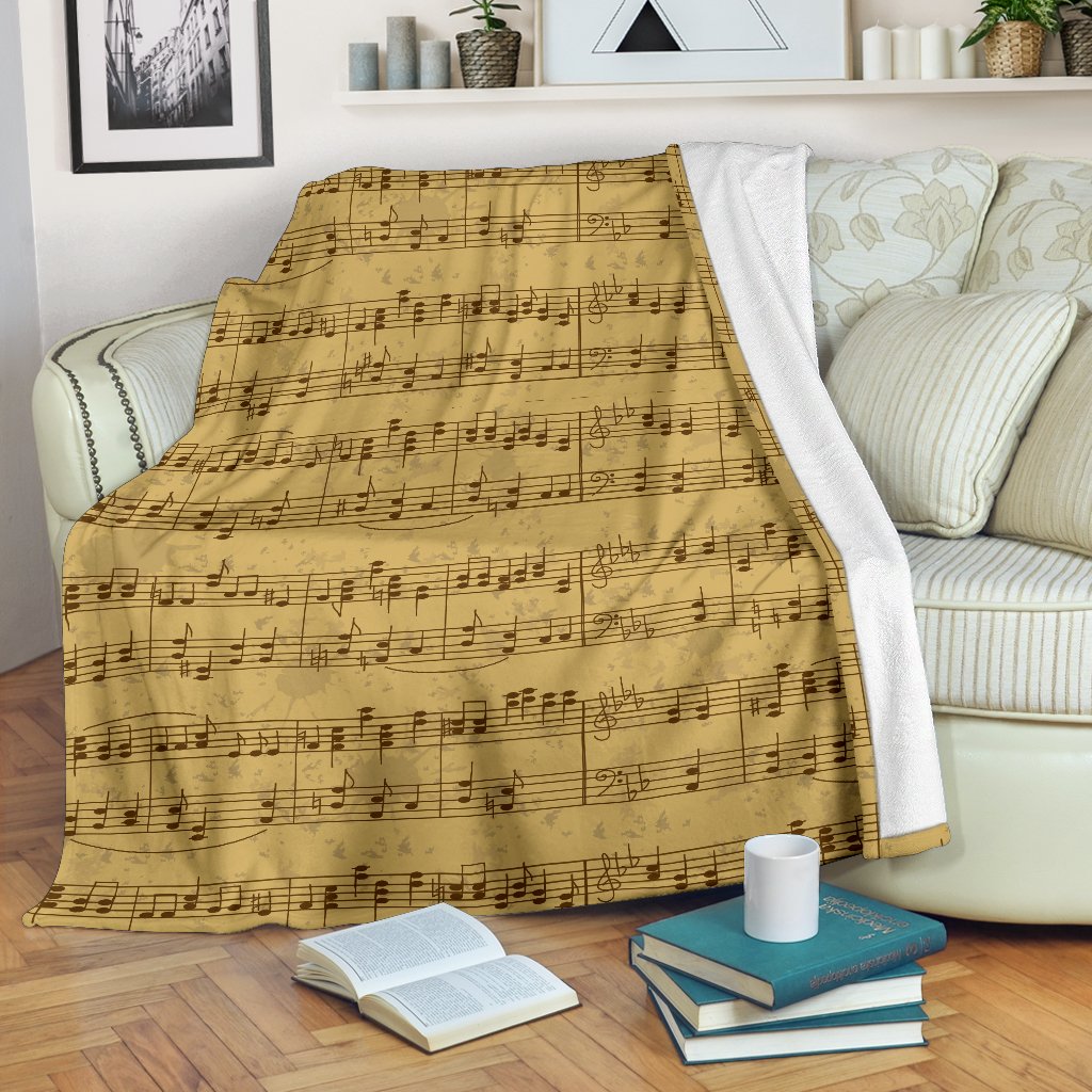 Music Note Vintage Themed Print Fleece Blanket