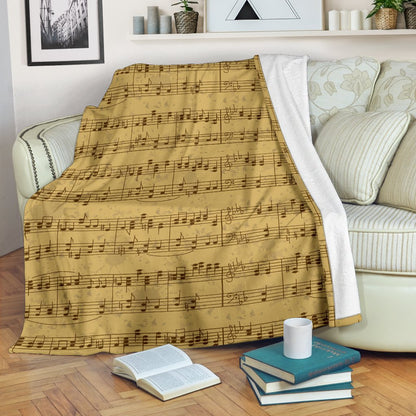Music Note Vintage Themed Print Fleece Blanket