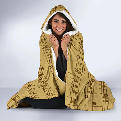 Music Note Vintage Themed Print Hooded Blanket-JTAMIGO.COM