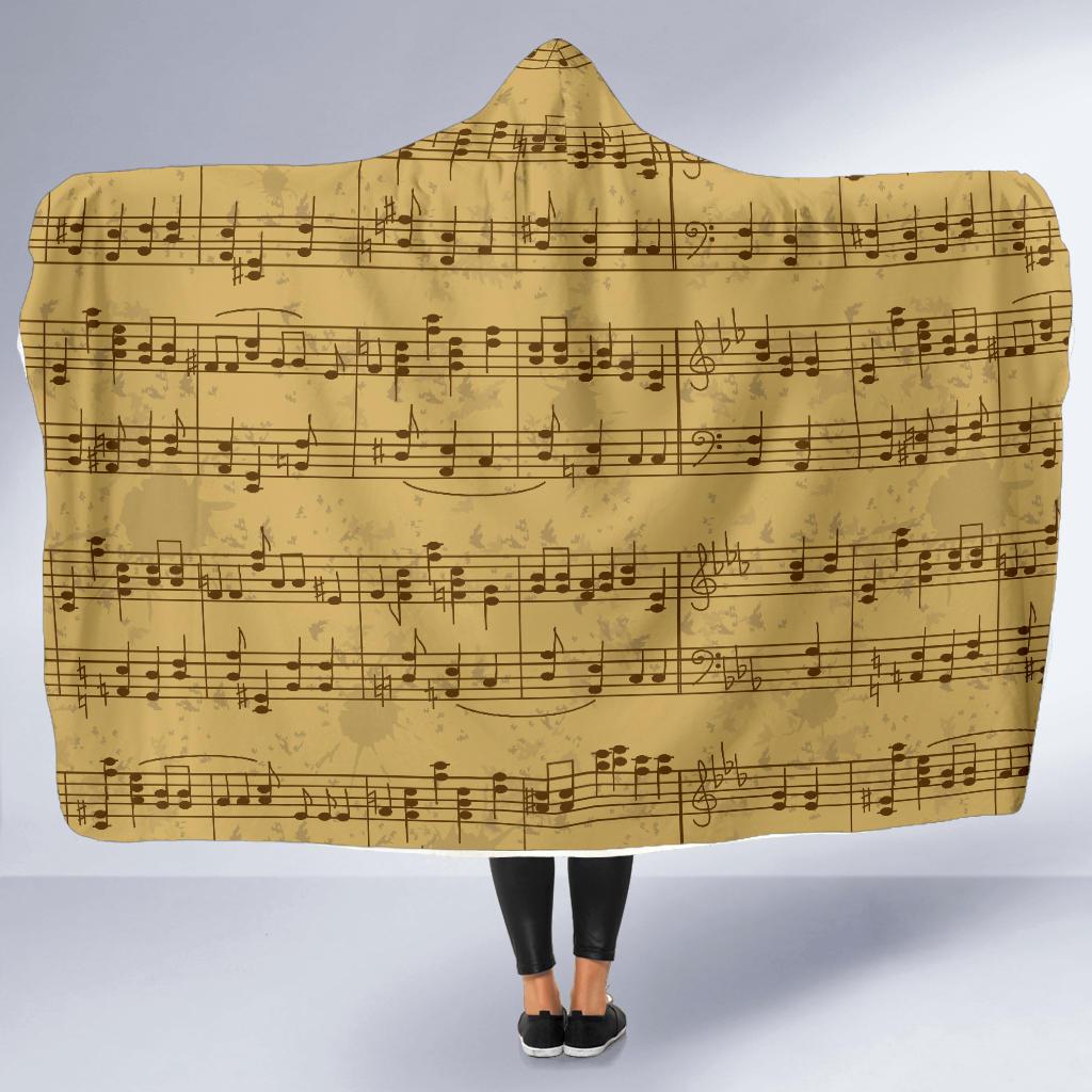 Music Note Vintage Themed Print Hooded Blanket-JTAMIGO.COM