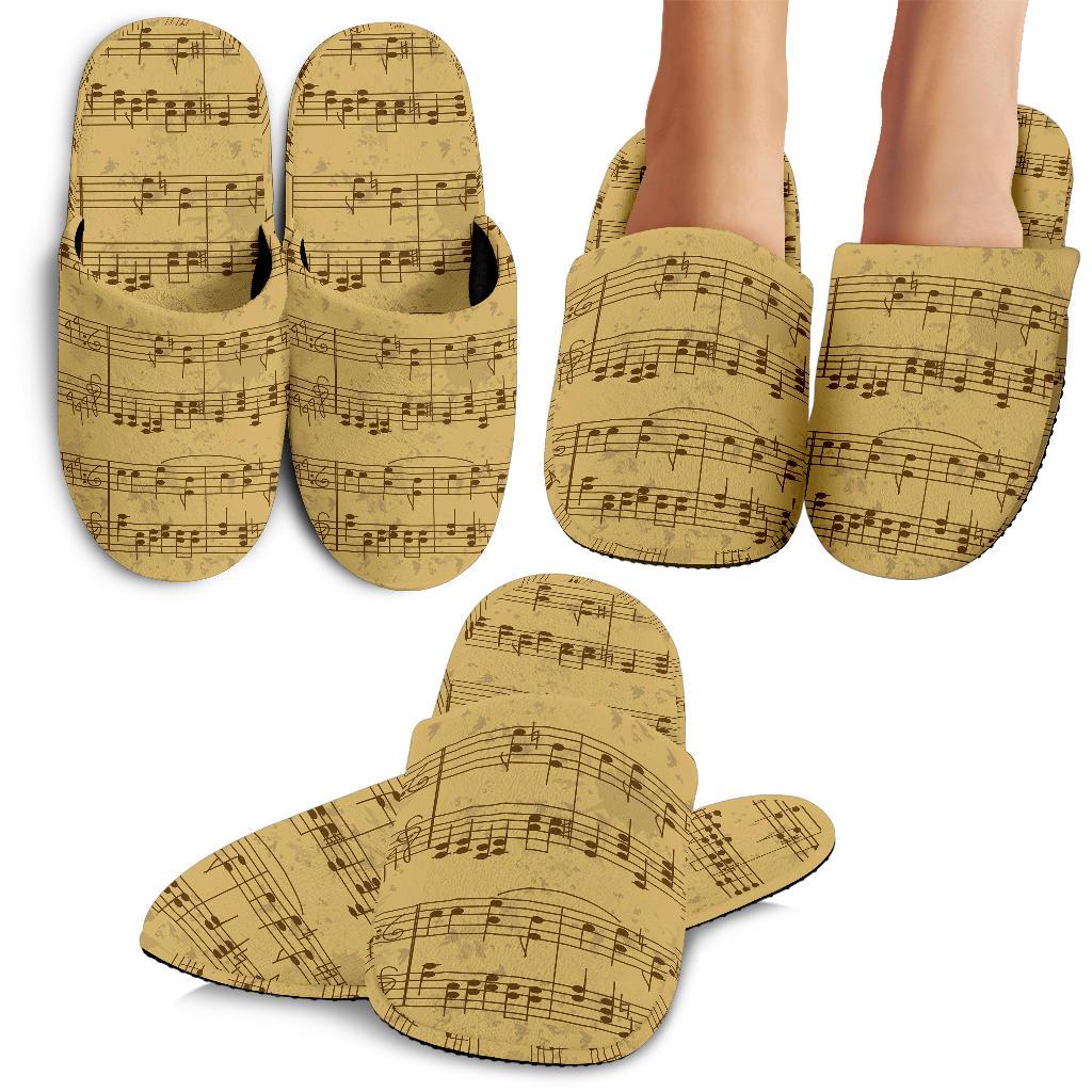 Music Note Vintage Themed Print House Slippers