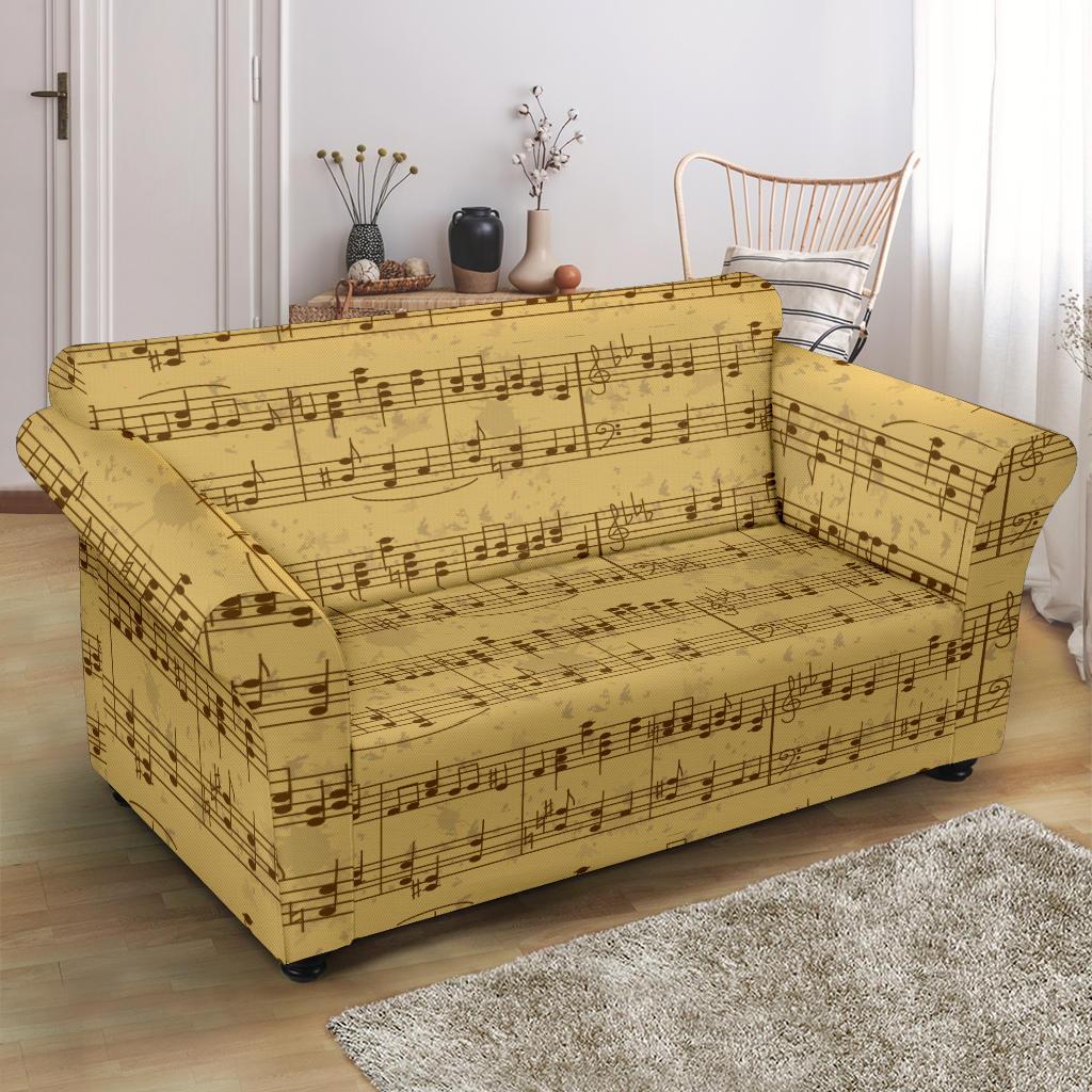 Music Note Vintage Themed Print Loveseat Slipcover-JTAMIGO.COM