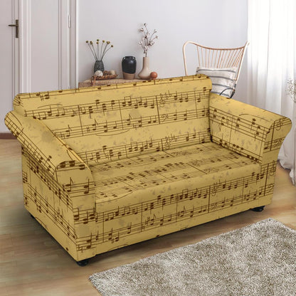 Music Note Vintage Themed Print Loveseat Slipcover-JTAMIGO.COM