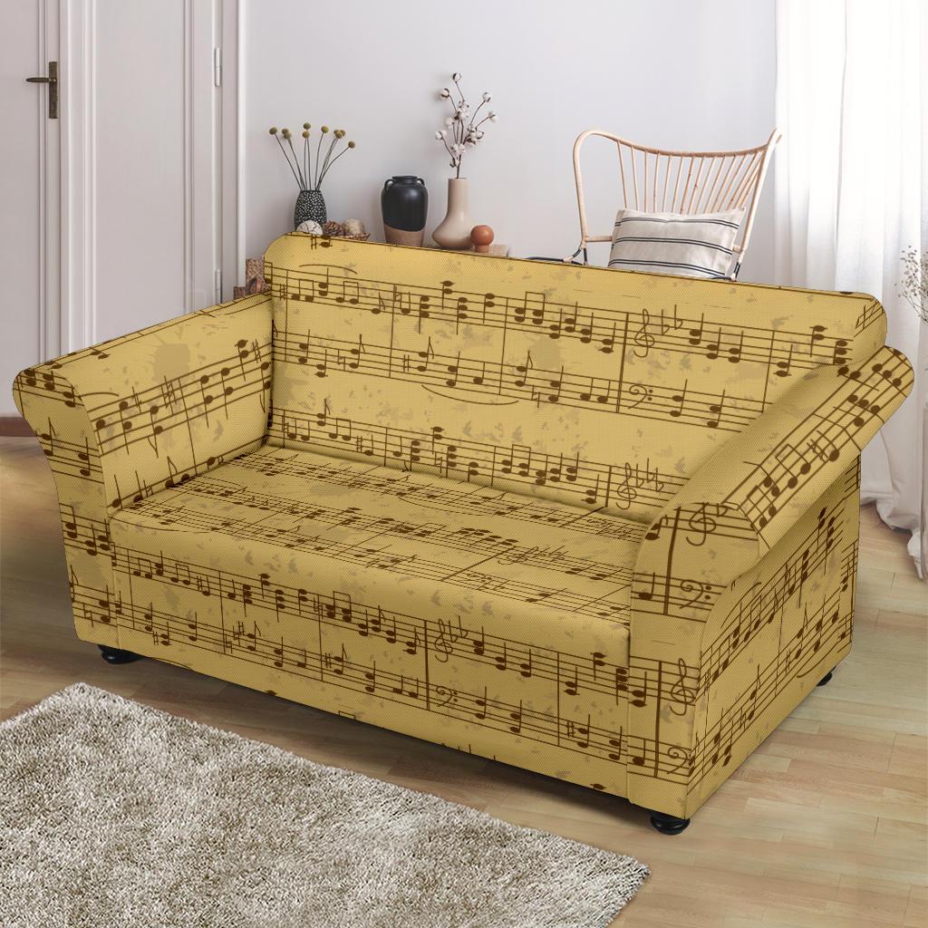 Music Note Vintage Themed Print Loveseat Slipcover-JTAMIGO.COM