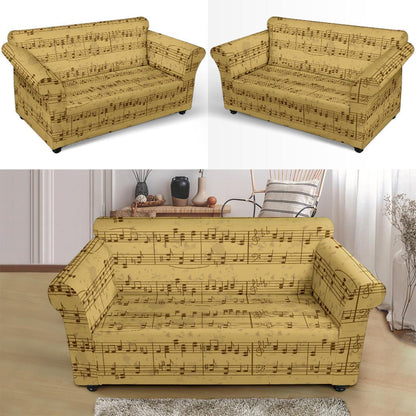 Music Note Vintage Themed Print Loveseat Slipcover-JTAMIGO.COM