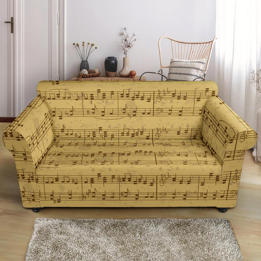 Music Note Vintage Themed Print Loveseat Slipcover-JTAMIGO.COM