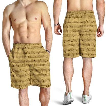 Music Note Vintage Themed Print Mens Shorts-JTAMIGO.COM