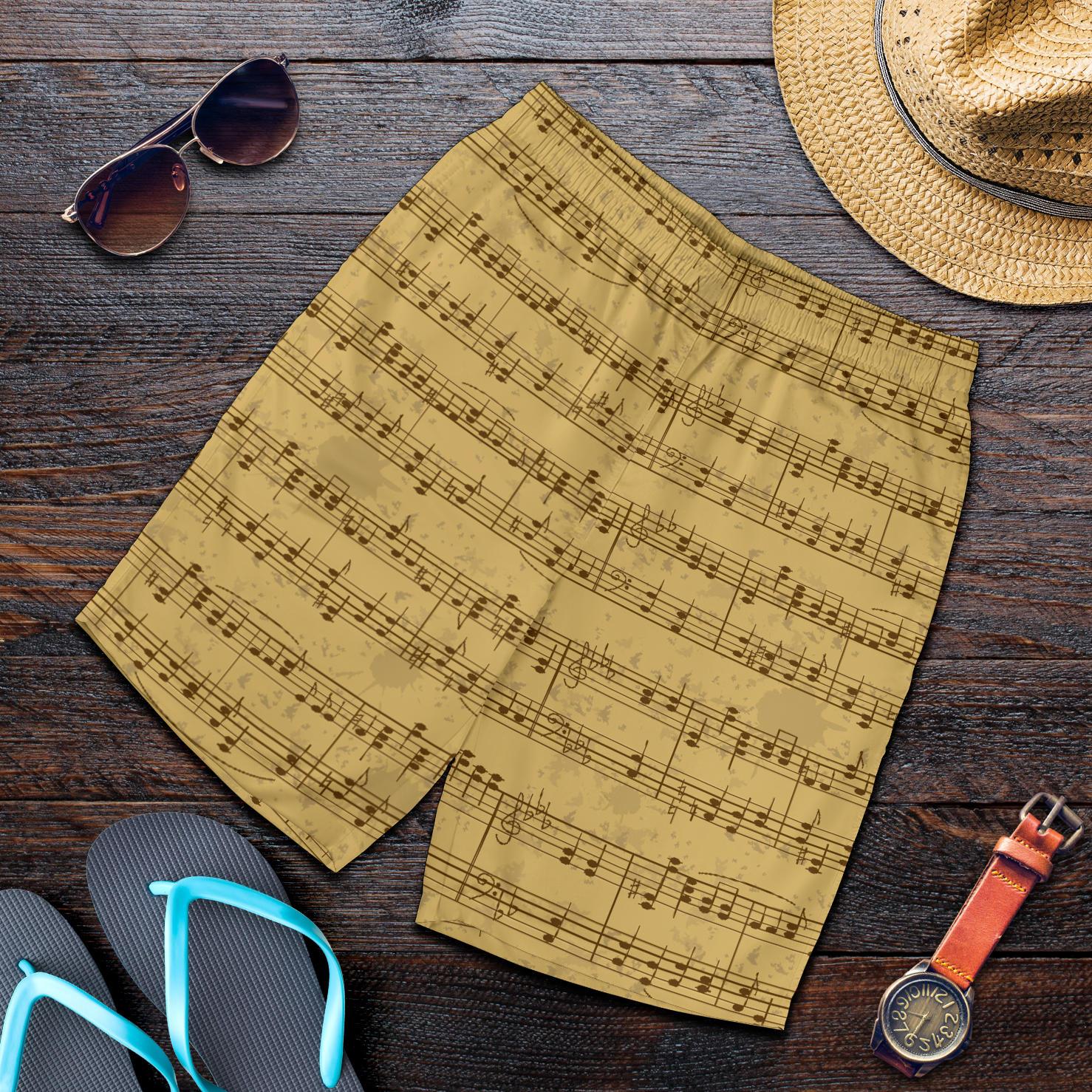 Music Note Vintage Themed Print Mens Shorts-JTAMIGO.COM