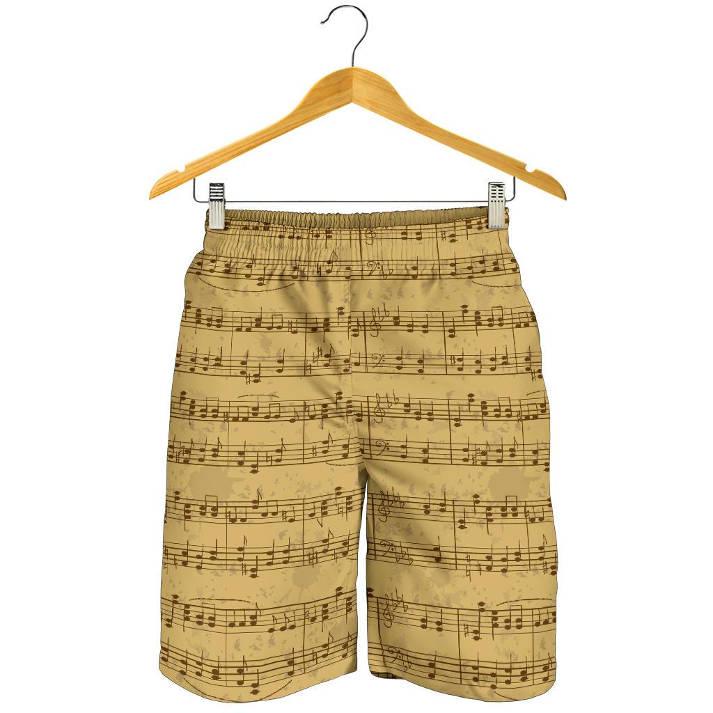 Music Note Vintage Themed Print Mens Shorts-JTAMIGO.COM