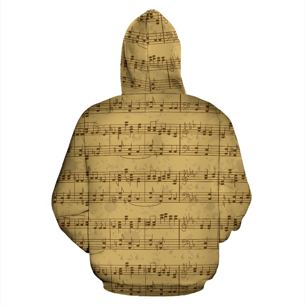 Music Note Vintage Themed Print Pullover Hoodie