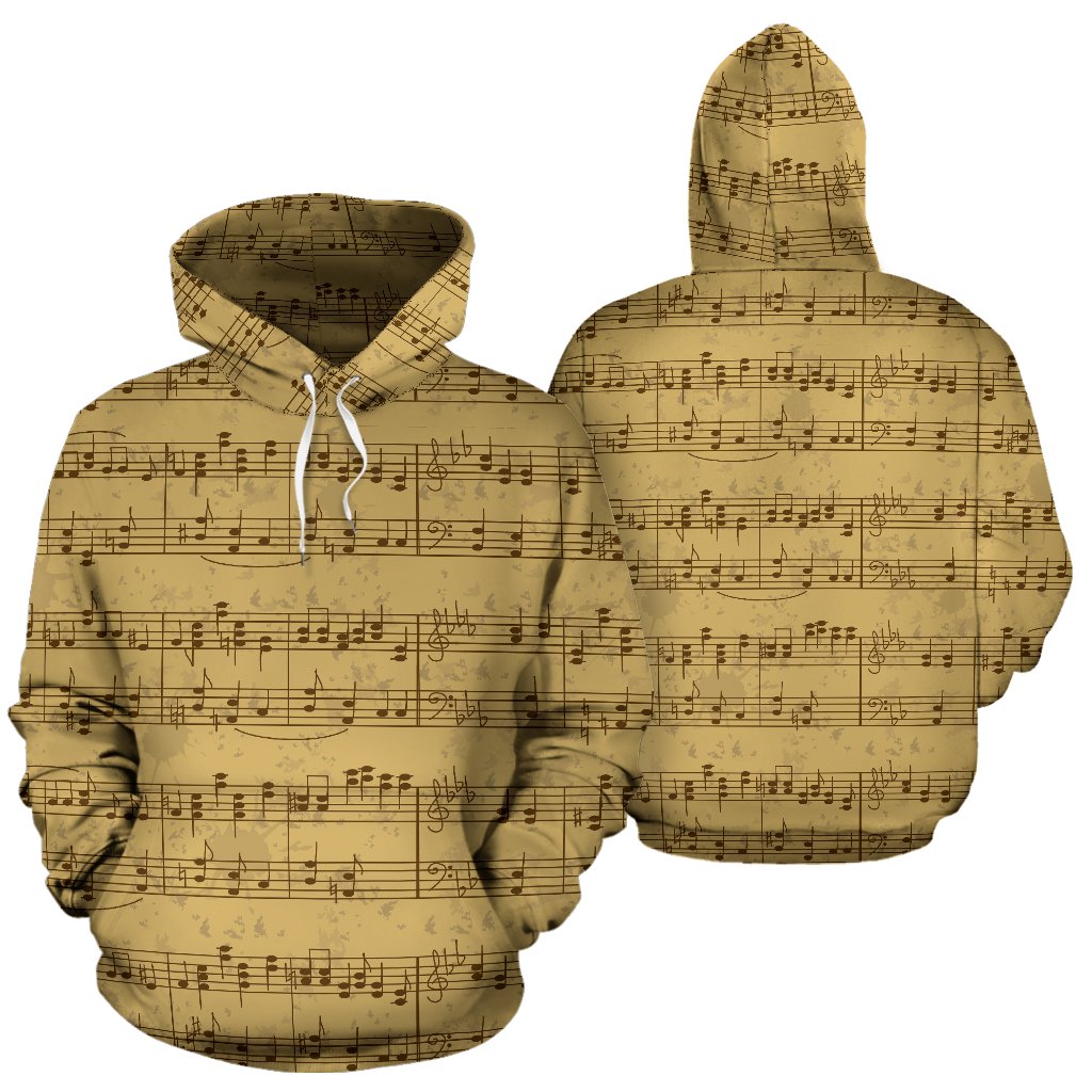 Music Note Vintage Themed Print Pullover Hoodie