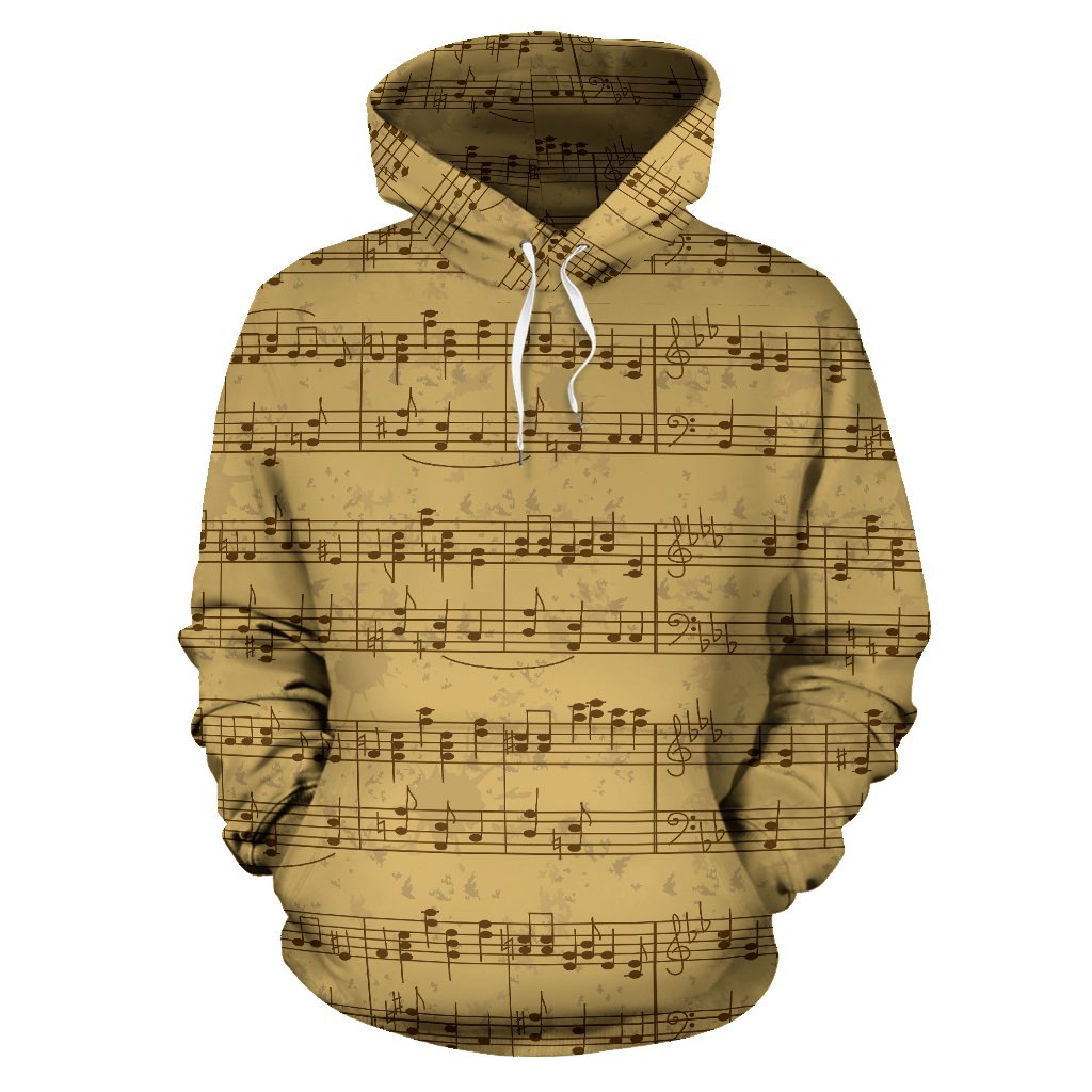 Music Note Vintage Themed Print Pullover Hoodie