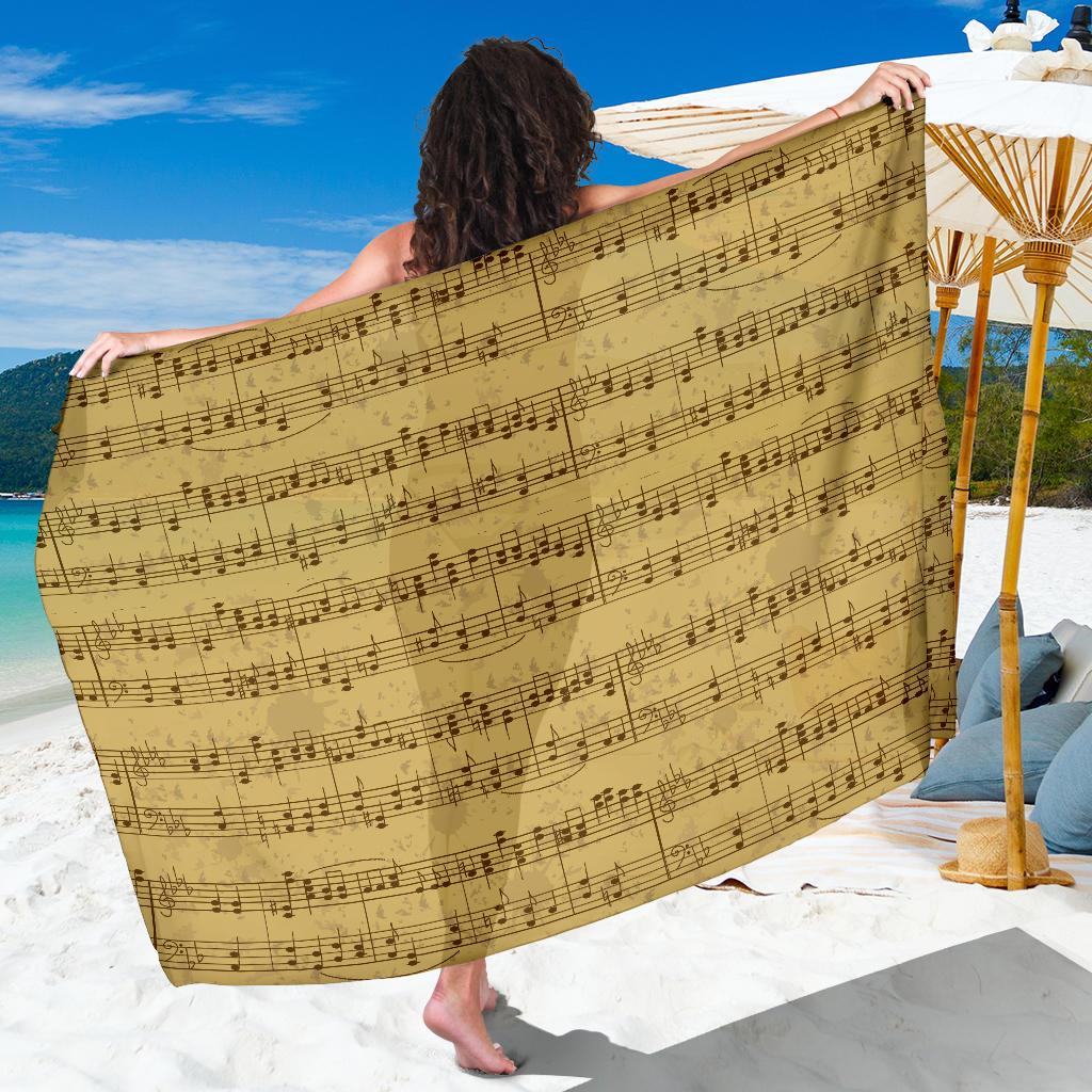 Music Note Vintage Themed Print Sarong Pareo Wrap