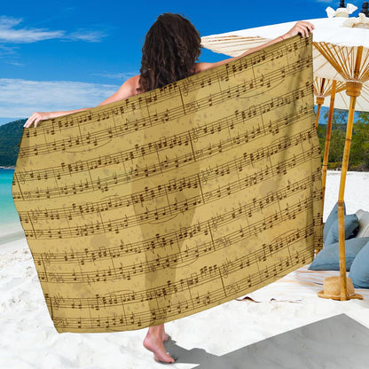 Music Note Vintage Themed Print Sarong Pareo Wrap