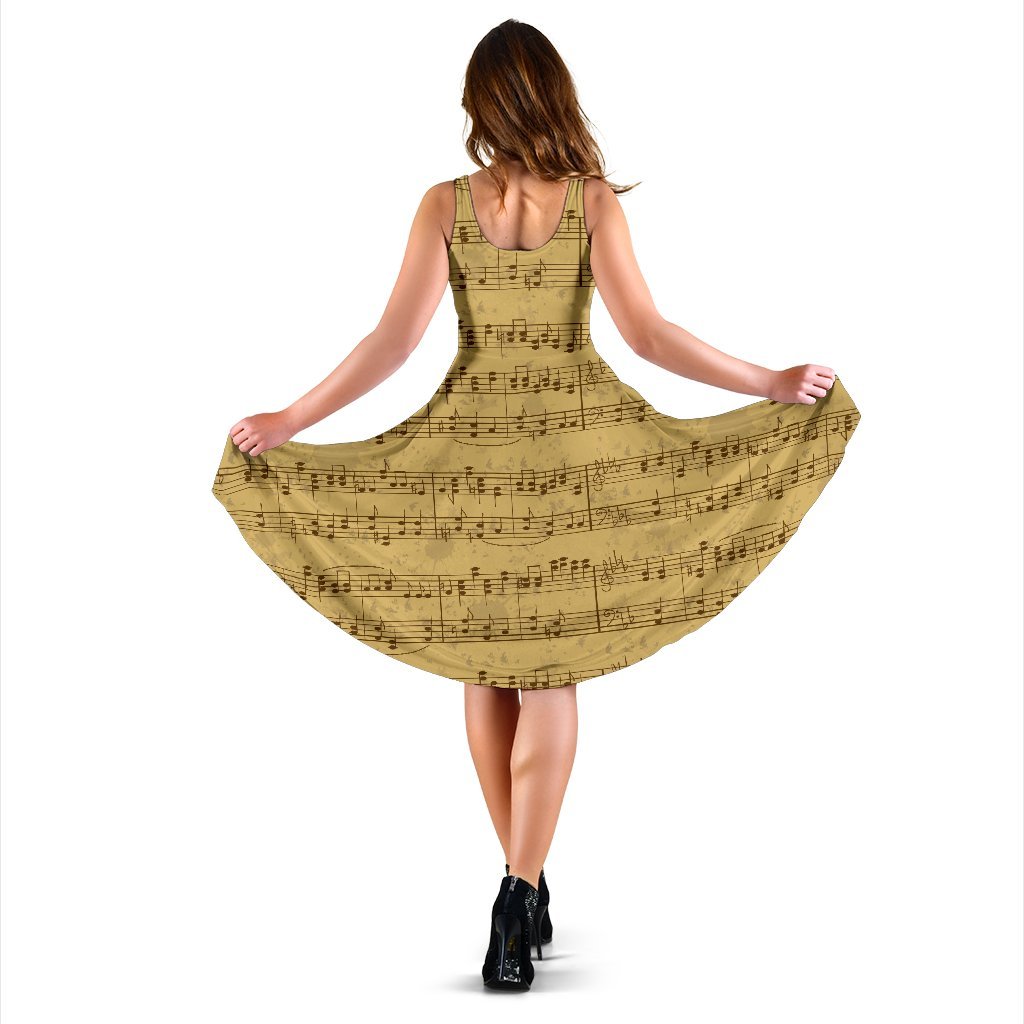 Music Note Vintage Themed Print Sleeveless Dress